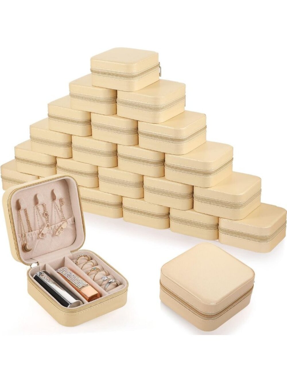 24 Pcs Portable Small Travel Jewelry Case - PU Leather, Gold, Organizer